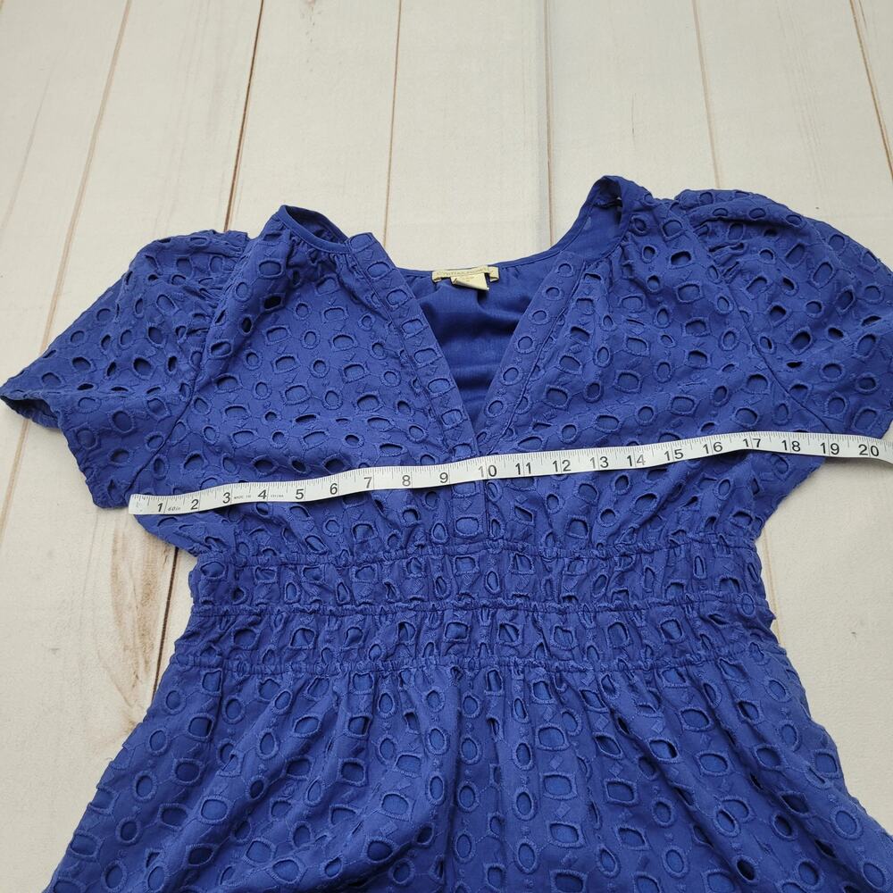 Cynthia Rowley blue eyelet mini dress romantic flounce cotton party - Picture 2 of 6